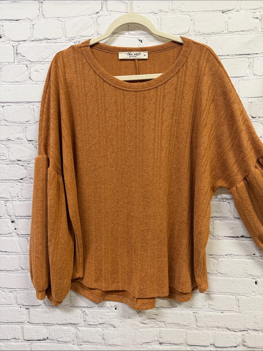 Three Bird Nest “Sweet Heart” Cozy Ribbed Balloon Sleeve Knit Sweater• X-Large